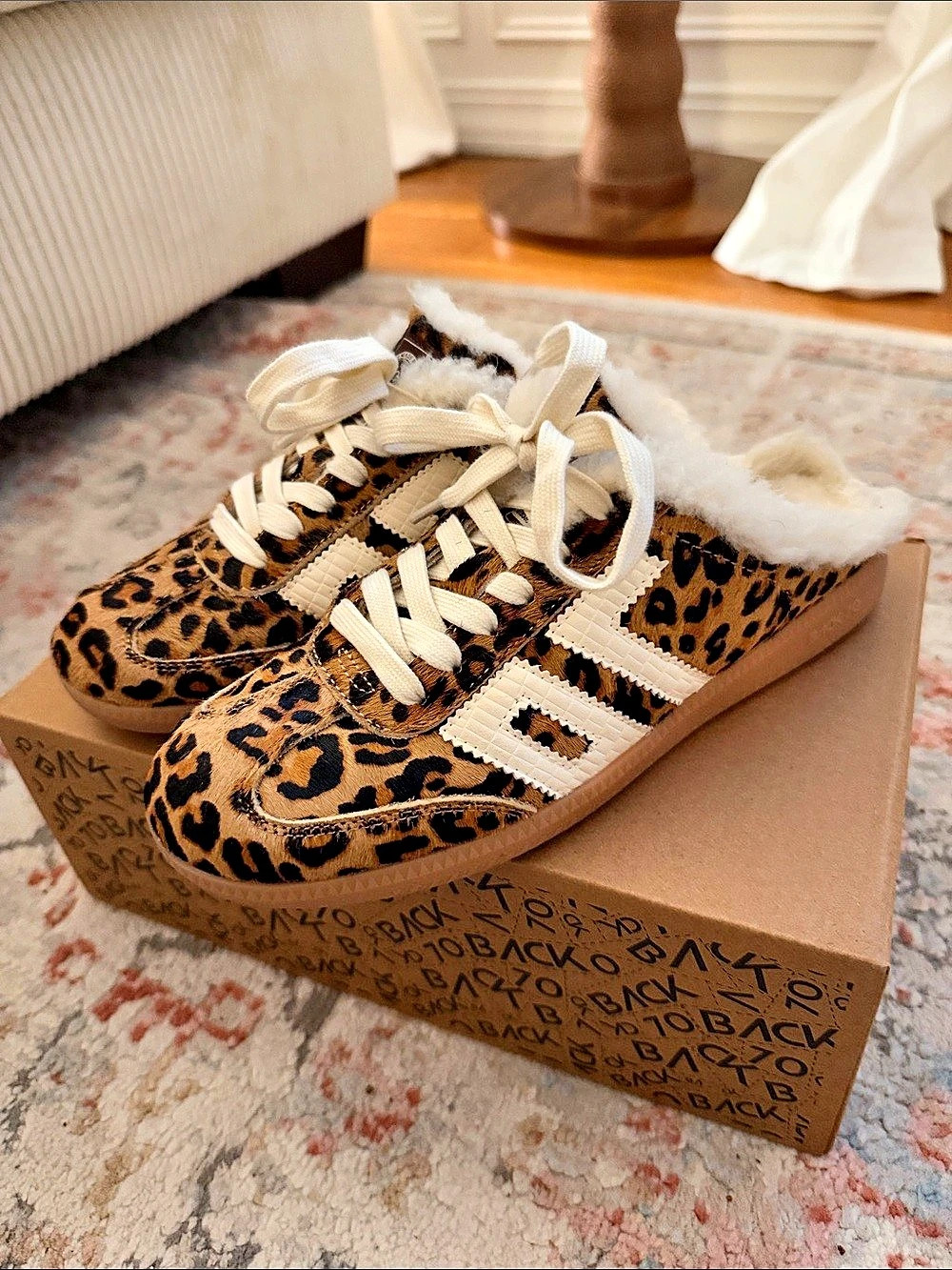 Back 70 Leopard Print Mule Fuzzy Sneakers Like New